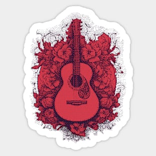 Guitar & roses pixel art red Sticker